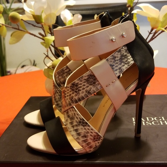 Badgley Mischika black/natural snake skin heels - Picture 2 of 3
